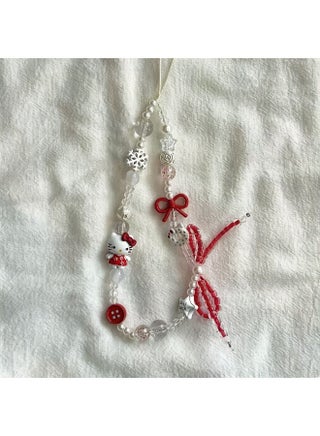 Kawaii Beaded  Phone Charms Strap Cute Bow and Kitten Phone Lanyard Wrist Strap - view 4